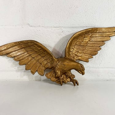 Vintage Federal Eagle Metal Wall Hanging Mid-Century Mantique Rustic Americana Retro Cottage Spread Wings Cast Iron Gold 1970s 