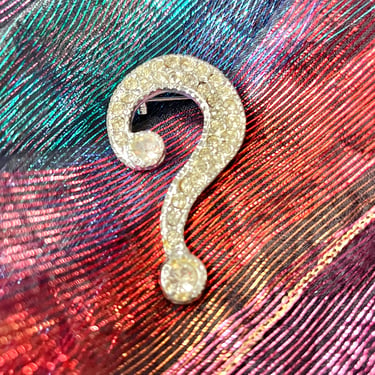 Statement Brooch, Question Mark,  Rhinestones, Large Pin, Faceted Stones, Vintage Jewelry 