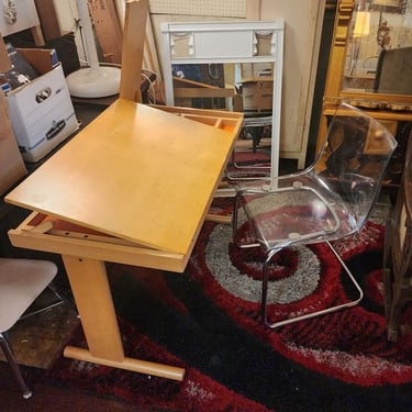 Mid Century Solid Wood Desk. Work space and storage compartment top incline. 44x22x28