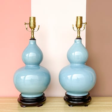 Pair of Pretty Blue Gourd Lamps