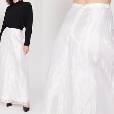 Small 80s White Organza Bridal Maxi Skirt 26.5" | Vintage High Waisted Floor Length Formal Wedding Skirt 