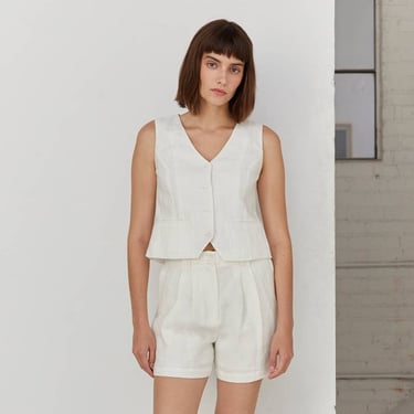 Crescent | Juliet Linen Vest in White