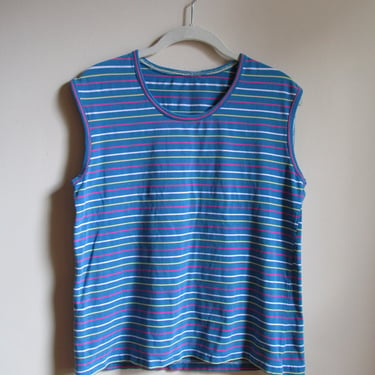 80s Colorful Striped Sleeveless Tee L 38 Bust 