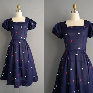 vintage 1950s Betty Barclay Puff Sleeve Cotton Dress - XS 