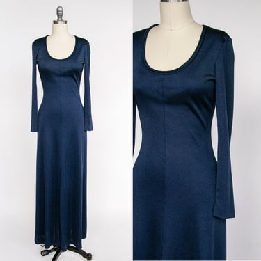 1970s Maxi Dress  Blue Knit S 