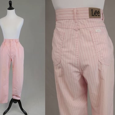 80s Pink Striped Lee Pants - 30" 31" waist - High Rise Waisted Relaxed Fit Tapered Leg - Vintage 1980s - 29" inseam 