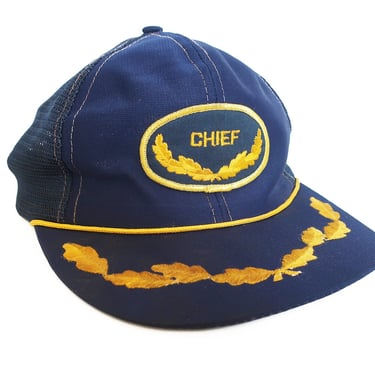 vintage trucker hat / Chief hat / 1980s Chief patch captain admiral navy snapback nautical hat cap 