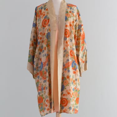 Vintage 1920's Pongee Silk Japanese Robe Cover-Up / OS