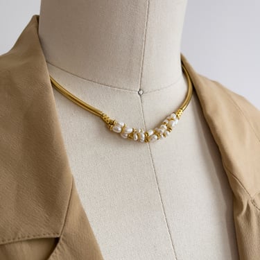 gold choker necklace vintage pearl collar necklace 