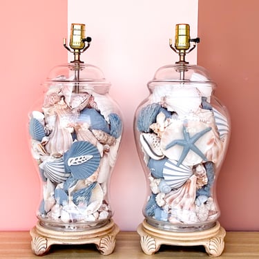 Pair of Ocean Blue Seashell Lamps