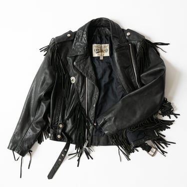 Vintage Western Fringe Leather Moto Jacket in Black