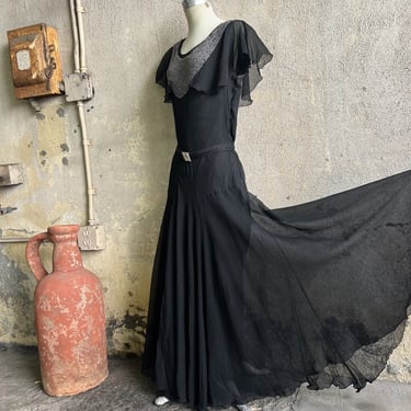 Vintage 1930s Black Silk Chiffon Full Length Gown | Strange Desires -  Alhambra, CA