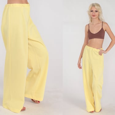 Yellow Trousers 70s Wide Straight Leg Pants Retro High Waisted Rise Pants Seventies Retro Spring Summer Preppy Vintage 1970s Medium M 