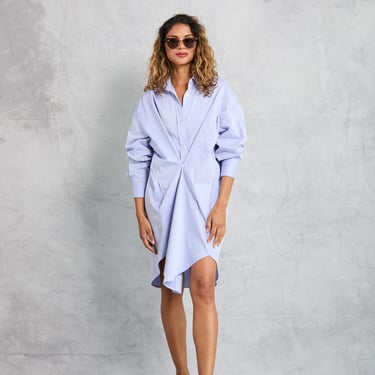 Phoebe Mini Shirt Dress in Twill Blue