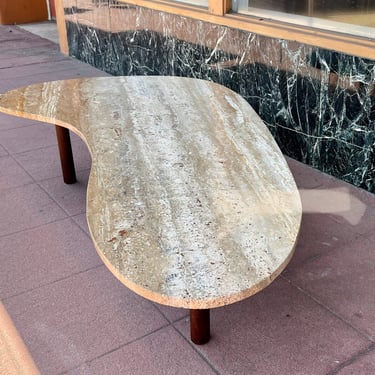 Majestic Large Kidney Boomerang Shape Mid Century Marble & Walnut Coffee Table