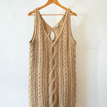 Vintage Kenzo Sand Cable-Knit Sweater Vest Tunic M