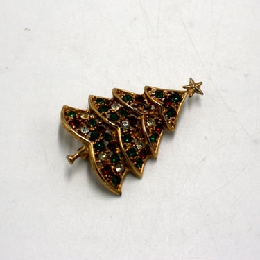 vintage Christmas tree rhinestone pin 
