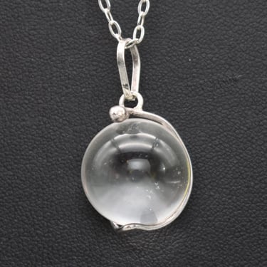50's pool of light rock crystal sterling serpent pendant, 925 silver abstract snake-wrapped clear quartz necklace 