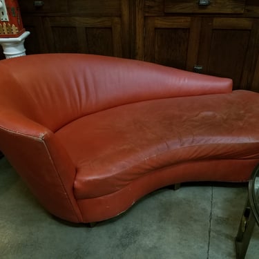 Vintage Red Leather Recamier Chaise Longue