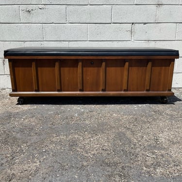 Mid Century Modern Bench Chest Storage Coffee Wood Table Trunk Hope Chest Cushion Living Room Midcentury Entry Way 