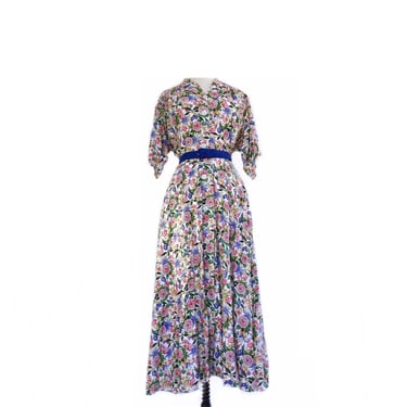 Vintage 80s floral maxi shirtdress| Chrysanthemums Flora Dress 