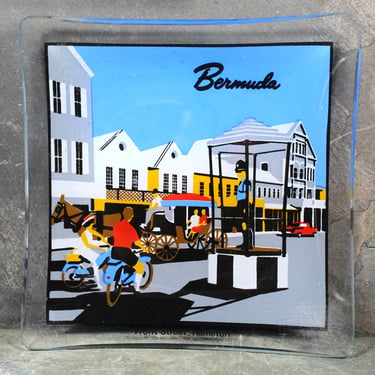 Vintage Bermuda Souvenir Trinket Dish | Circa 1980s | Glass Trinket Dish | Front Street, Hamilton 