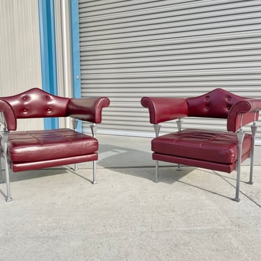 1990s Pair of Leather Lounge Chairs by Luca Scacchetti for Poltrona Frau 