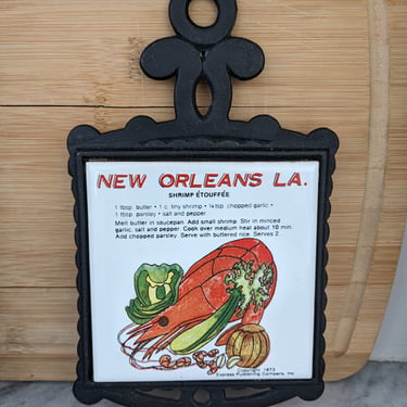 Vintage Cast Iron New Orleans LA Shrimp Etouffee Trivet 