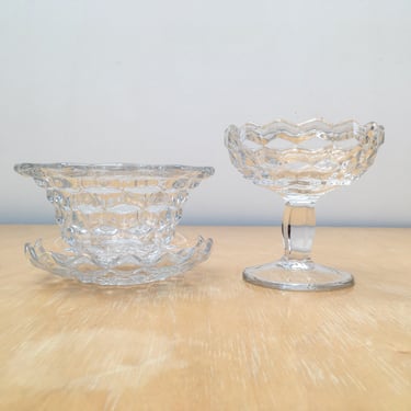 Scalloped Diamond Cut Crystal Dishes 3pc Set, Vintage American Brilliant Cut Glass Compote, Bowl, Plate for Trinkets, Jewelry, Nuts, Candy 