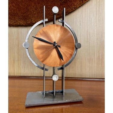 Girardini Design 2001 Handcrafted Copper and Steel Modern Deco Table Top Clock 