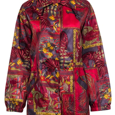 Ferragamo - Red Multi Animal Print Lightweight Hooded Jacket Sz XS