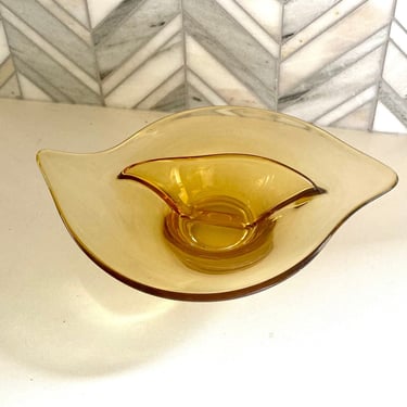 Viking Amber Glass Divided Relish Dish, Honey Gold Bowl, Jewelry Trinket, Candy Bowl, Vintage MCM Mid Century Glassware 