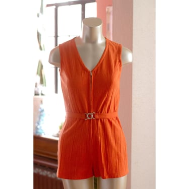 Vintage Wrangler Romper - 1970s, 1980s - Orange - Disco, Western, Cowgirl 