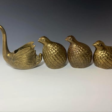 Set of Four Vintage Solid Brass Birds - Made in South Korea 