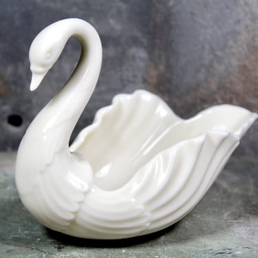 Vintage Lenox Swan Trinket Dish - Classic Cream Porcelain 4 3/4" Swan Trinket Dish - Ring Stand Lennox Porcelain | FREE SHIPPING 