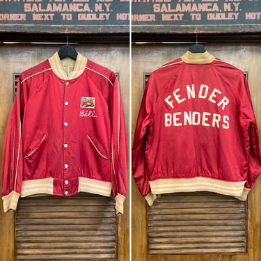 Vintage 1950’s Original “Fender Benders” Hot Rod Car Club Satin Rockabilly Bomber Jacket, 50’s Vintage Clothing 