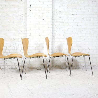 Vintage MCM set of 4 Fritz Hansen series 7 bent plywood chairs Made in Denmark 1996 | Free shipping only in NYC and Hudson Valley areas 