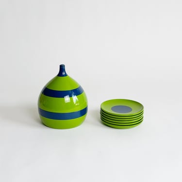 Laurids Lønborg Coaster Set, Rare Green & Blue Stripe, Danish Design, Made in Japan, 1970's 