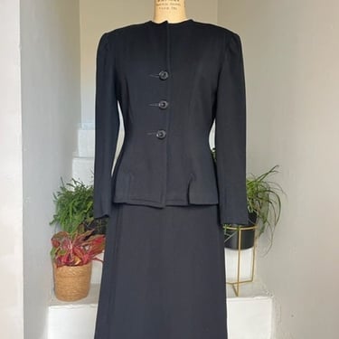 1940s Black Wool Ladies Suit RARE Label J'Edwins Knitting Mills 