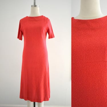 1960s Red Nubby Short Sleeve Dress 