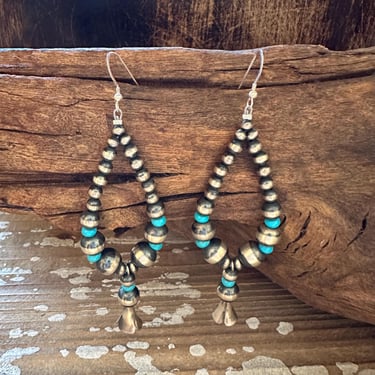 BOLD BEADED PROTECTION Sterling Silver and Turquoise Earrings | Beaded Jewelry | Dangle Drop Earrings | Silver and Turquoise 