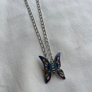 enamel butterfly pendant chain necklace N030