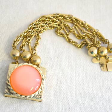 1960s Pink Moonglow and Gold Chain Bracelet 
