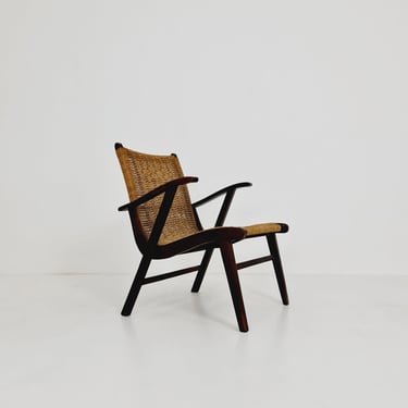 Midcentury vintage paper cord armchair by Vroom & Dreesmann, Netherlands, 1950s 