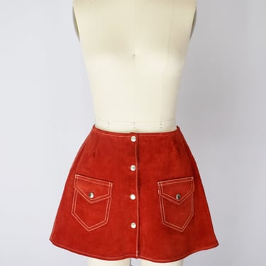 1960s/70s Cherry Red Suede Mini Skirt | S 