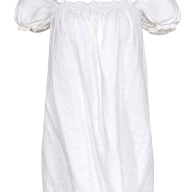 Reformation - White Linen &quot;Carsen&quot; Puff Sleeve Mini Shift Dress Sz L