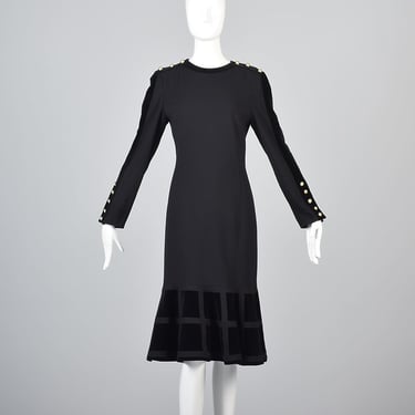 Small Louis Feraud 1990s Designer Wool Dress 90s Long Sleeve Dress Fall Winter Black Wool Dress Velvet Mermaid Dress Designer Vintage Woman 