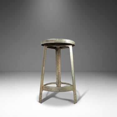 French Hammered Solid Aluminum Industrial Counter Height Bar Stool, France, c. 1970's 