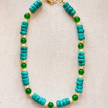 Turquoise & Jade Quartz Beaded Necklace