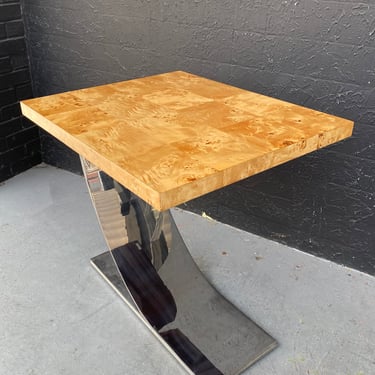 Pair - Chrome and Burl Side Tables